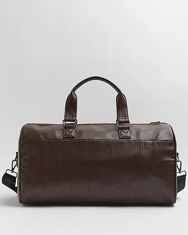 River Island faux leather Weave Holdall Brown Sale