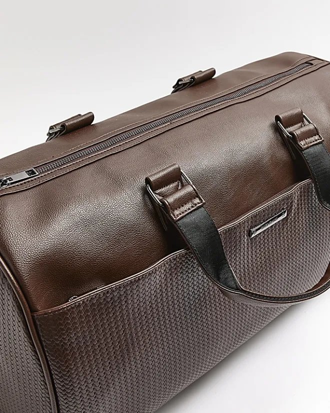 River Island faux leather Weave Holdall Brown Sale