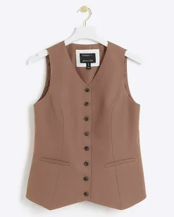 River Island high V-neck waistcoat Brown Hot