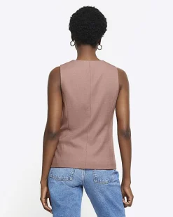 River Island high V-neck waistcoat Brown Hot