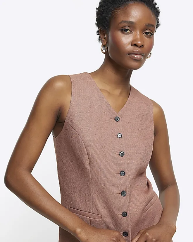 River Island high V-neck waistcoat Brown Hot