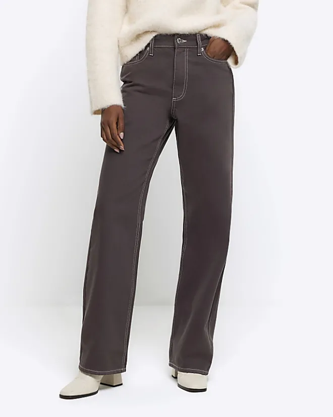 River Island high waisted relaxed straight fit jeans Brown Outlet