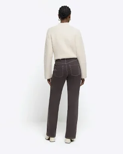 River Island high waisted relaxed straight fit jeans Brown Outlet