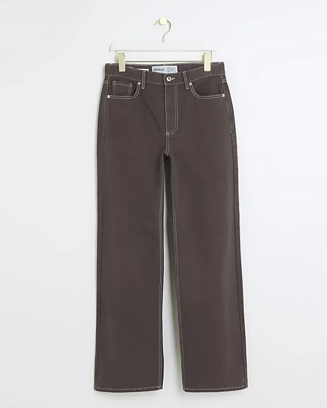 River Island high waisted relaxed straight fit jeans Brown Outlet
