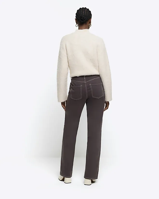 River Island high waisted relaxed straight fit jeans Brown Outlet
