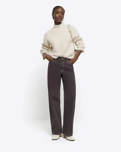 River Island high waisted relaxed straight fit jeans Brown Outlet