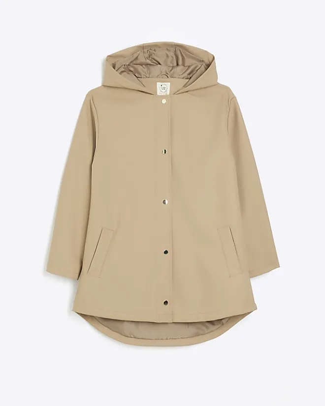 River Island Hooded Rain Coat Brown Discount