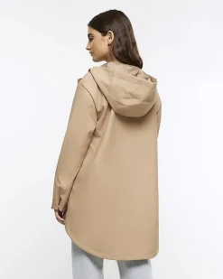 River Island Hooded Rain Coat Brown Discount