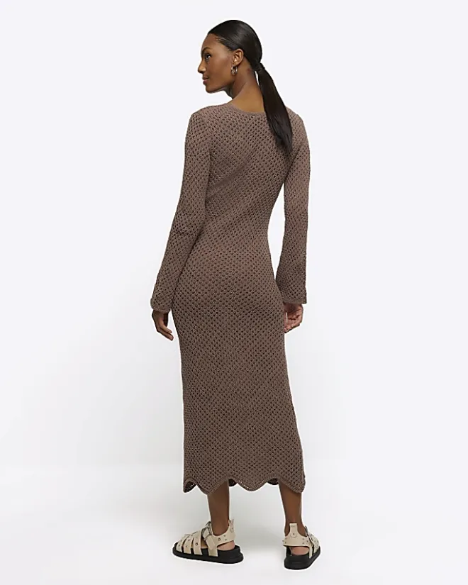 River Island knit bodycon maxi dress Brown Fashion