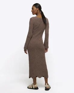 River Island knit bodycon maxi dress Brown Fashion