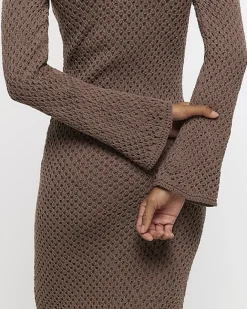 River Island knit bodycon maxi dress Brown Fashion