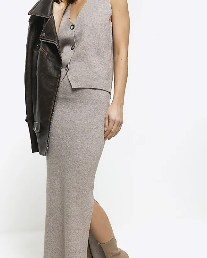 River Island knit maxi skirt Brown Sale