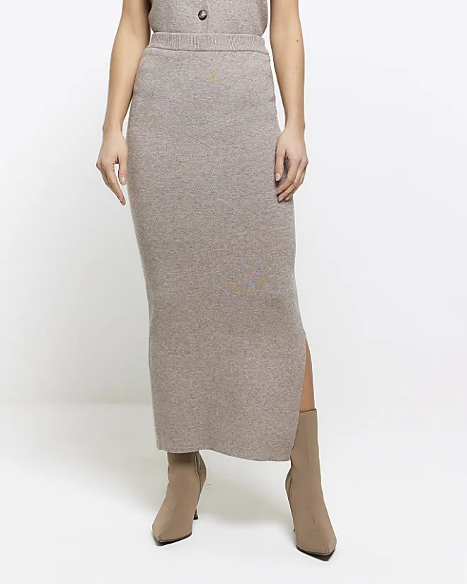 River Island knit maxi skirt Brown Sale