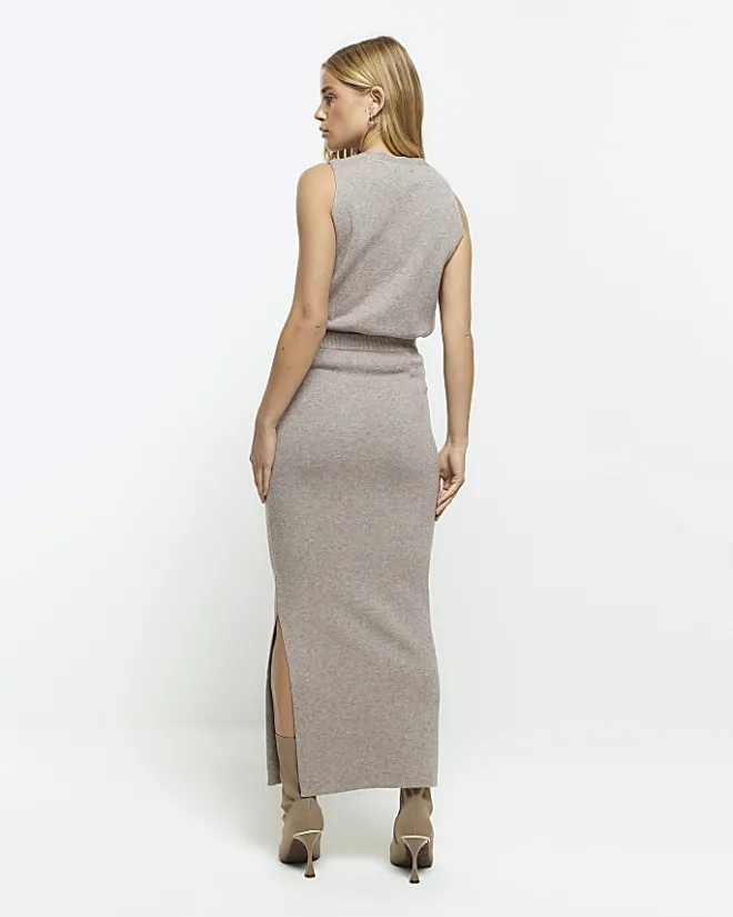 River Island knit maxi skirt Brown Sale