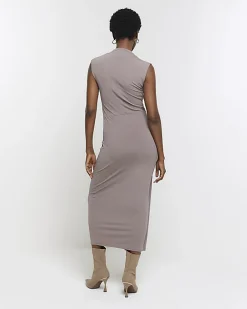 River Island knot detail bodycon midi dress Brown Best
