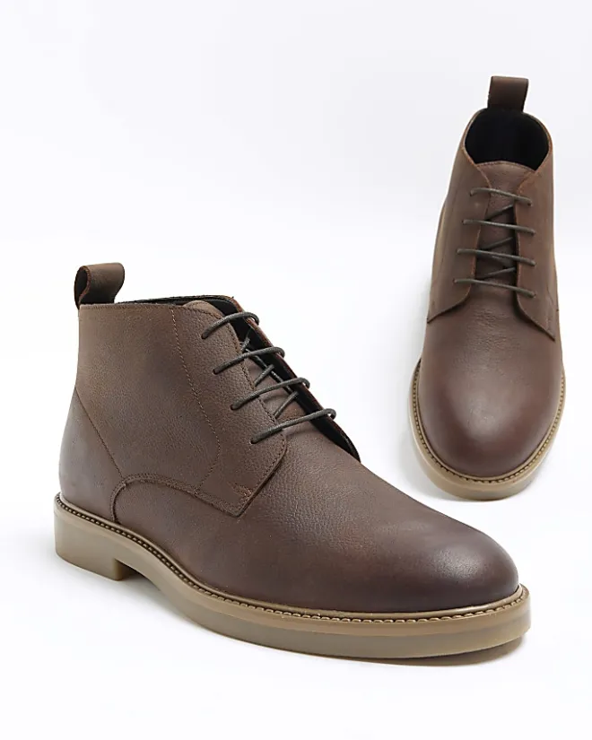 River Island lace up chukka boots Brown Discount