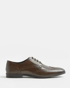 River Island lace up leather brogue derby shoes Brown Sale