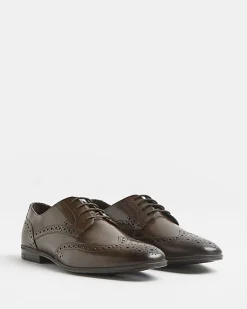 River Island lace up leather brogue derby shoes Brown Sale