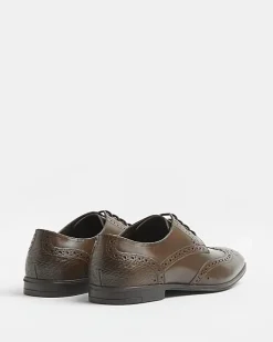 River Island lace up leather brogue derby shoes Brown Sale