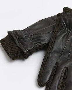 River Island leather gloves Brown Best