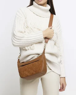 River Island leather weave cross body bag Brown Sale