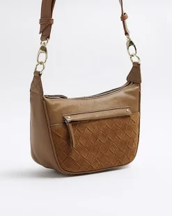 River Island leather weave cross body bag Brown Sale