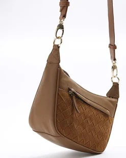 River Island leather weave cross body bag Brown Sale