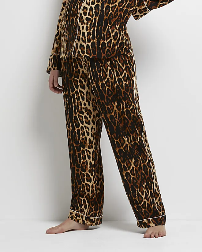 River Island leopard print maternity pyjama trousers Brown Clearance