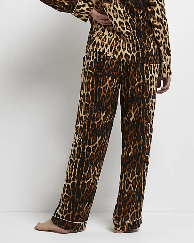 River Island leopard print maternity pyjama trousers Brown Clearance
