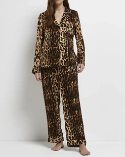 River Island leopard print maternity pyjama shirt Brown Fashion