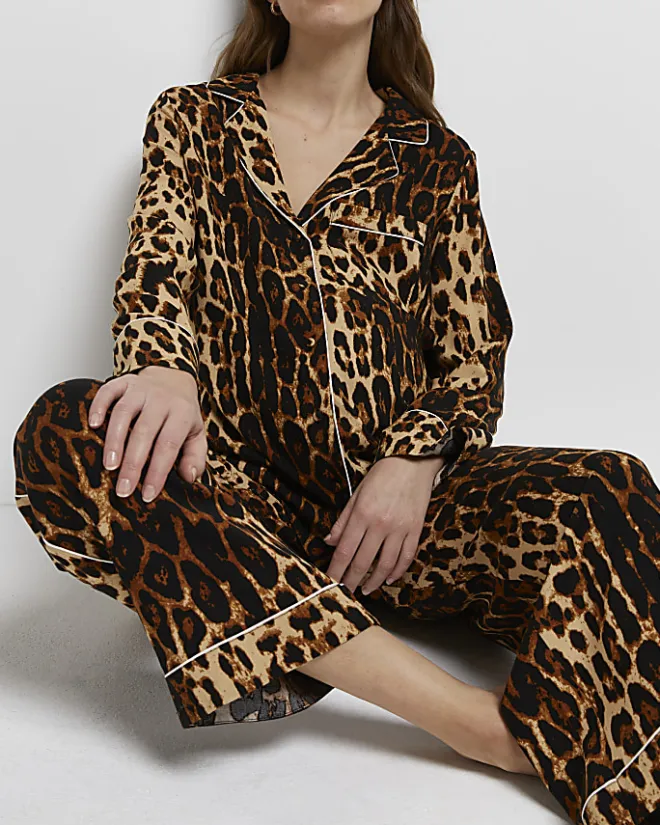 River Island leopard print maternity pyjama shirt Brown Fashion
