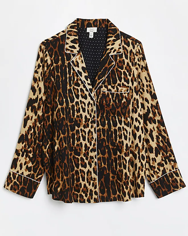 River Island leopard print maternity pyjama shirt Brown Fashion