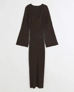 River Island long sleeve jumper midi dress Brown Outlet