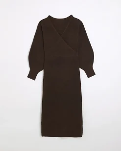 River Island long sleeve jumper midi dress Brown Online