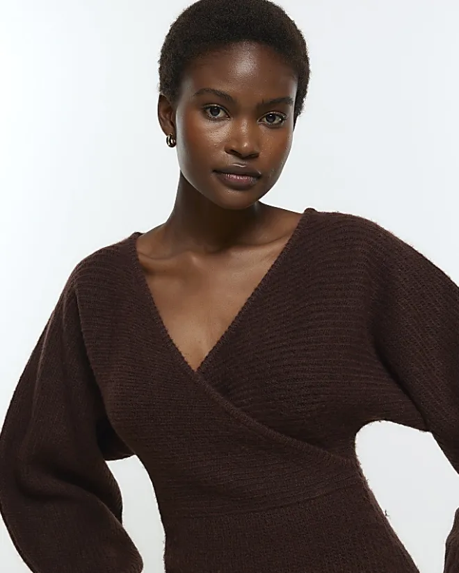 River Island long sleeve jumper midi dress Brown Online