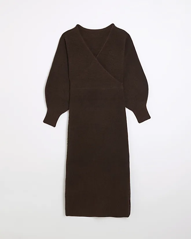 River Island long sleeve jumper midi dress Brown Online