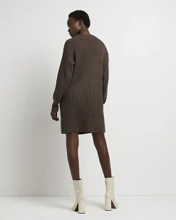 River Island long sleeve jumper mini dress Brown Sale