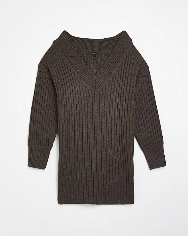 River Island long sleeve jumper mini dress Brown Sale
