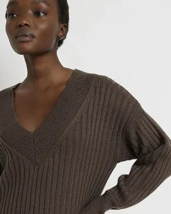 River Island long sleeve jumper mini dress Brown Sale