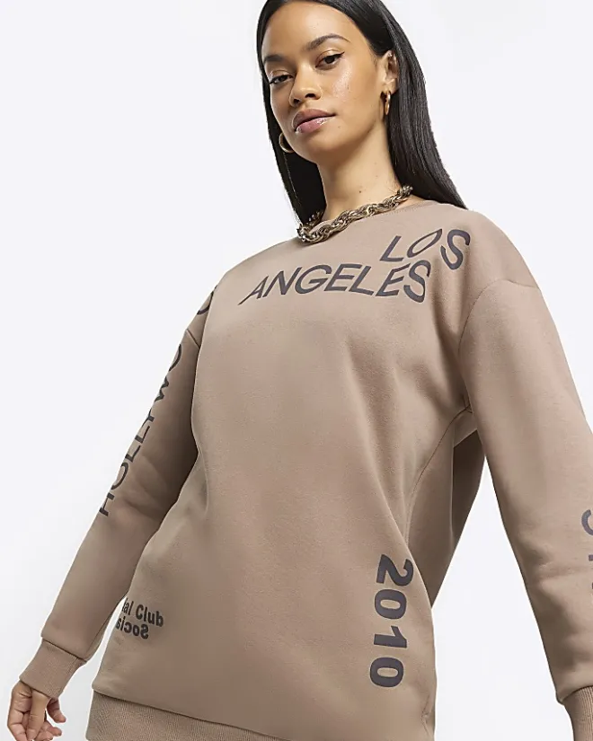 River Island Los Angeles graphic sweatshirt Brown New