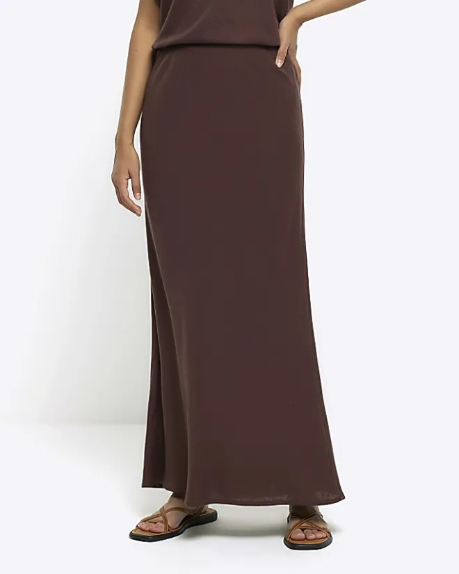 River Island maxi bias skirt with linen Brown Fashion
