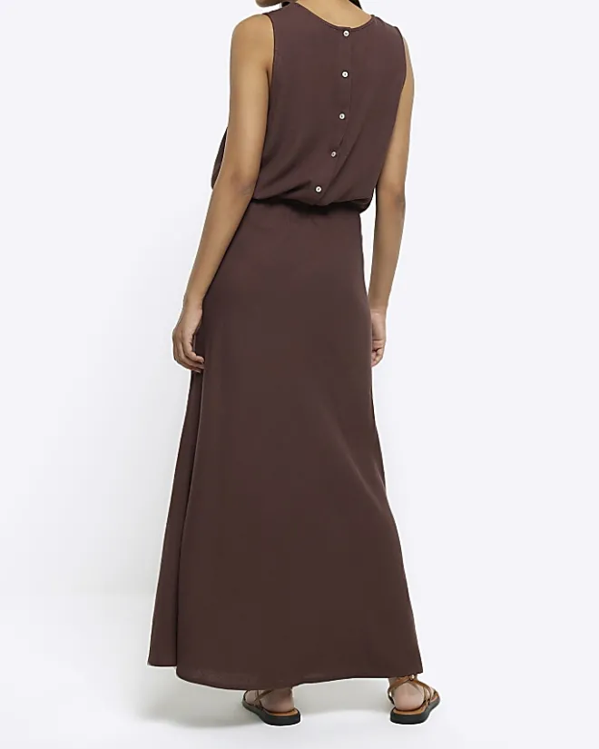 River Island maxi bias skirt with linen Brown Fashion