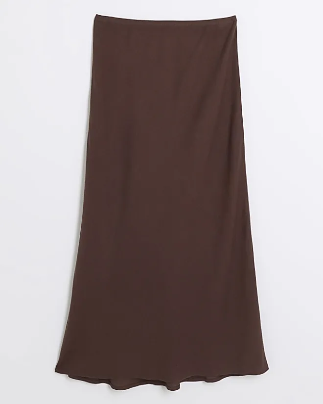 River Island maxi bias skirt with linen Brown Fashion