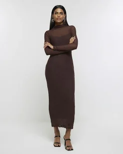 River Island mesh bodycon maxi dress Brown Sale