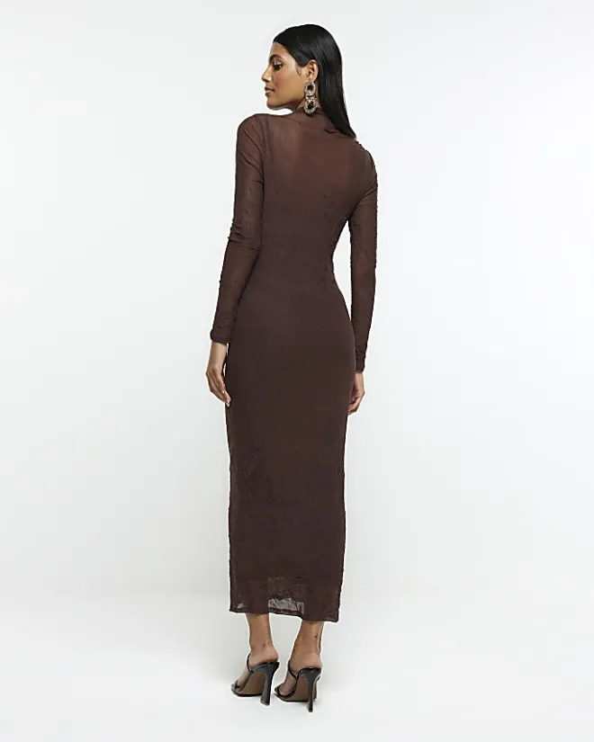 River Island mesh bodycon maxi dress Brown Sale
