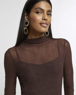 River Island mesh bodycon maxi dress Brown Sale