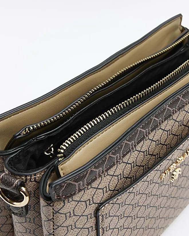River Island monogram crossbody bag Brown Online