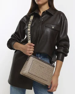 River Island monogram crossbody bag Brown Online