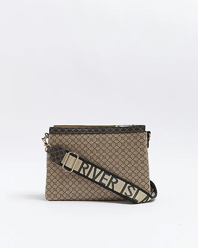 River Island monogram crossbody bag Brown Online