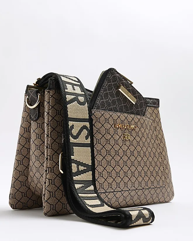 River Island monogram crossbody bag Brown Online